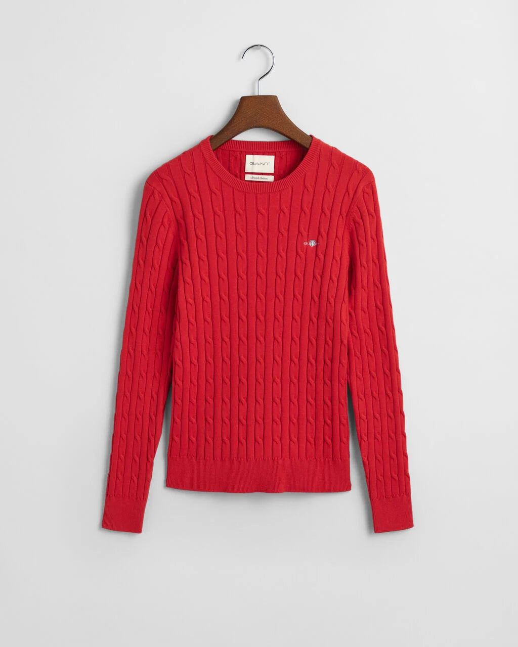 Stretch Cotton Cable Knit Crew Neck