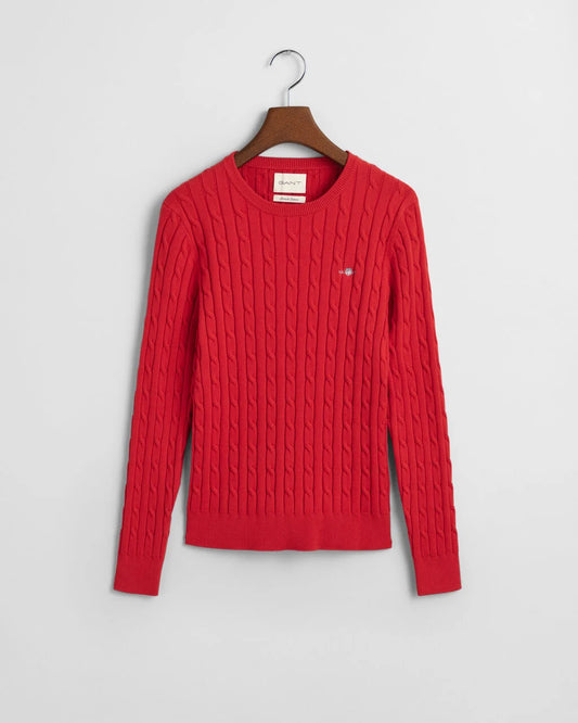 Stretch Cotton Cable Knit Crew Neck