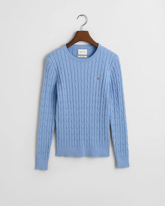 Stretch Cotton Cable Knit Crew Neck -Blue