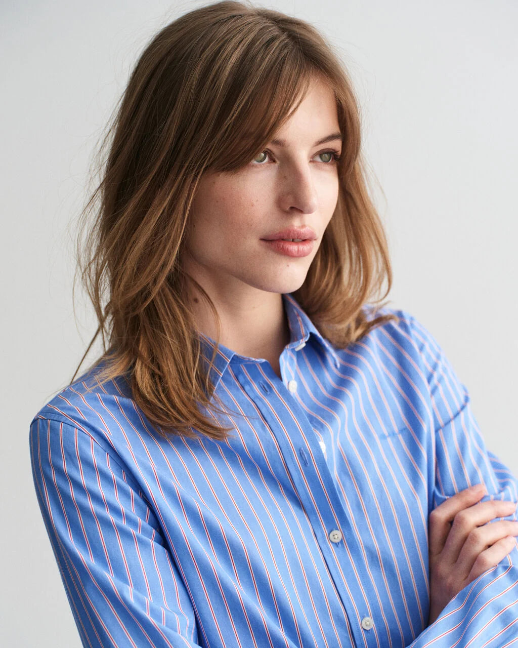 Regular Fit Striped Poplin Shirt-Blue