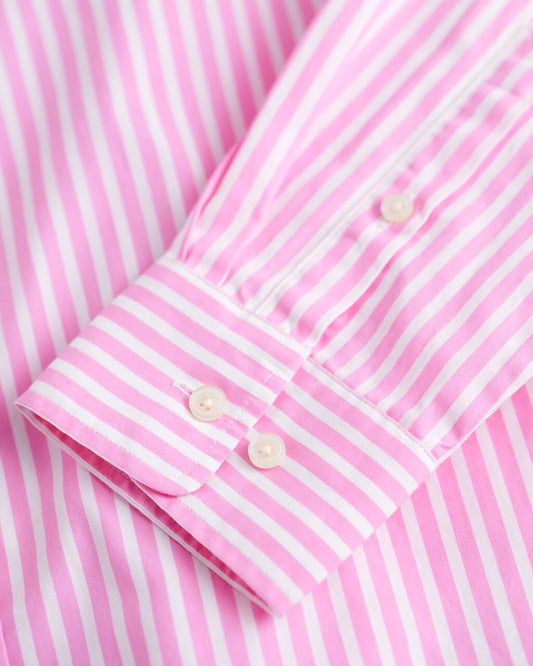 Regular Fit Striped Poplin Shirt- Candy Pink