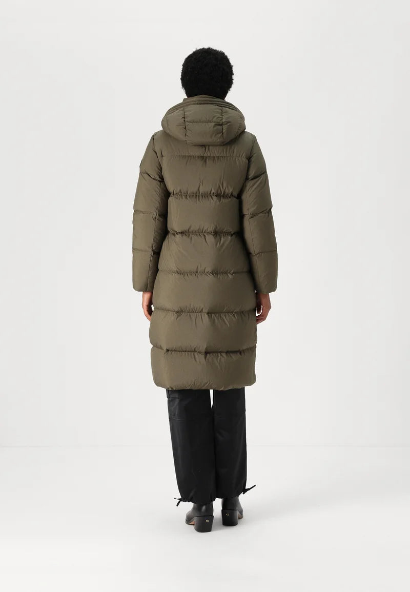 Water Repellent Down Longline Coat army green casual maxi