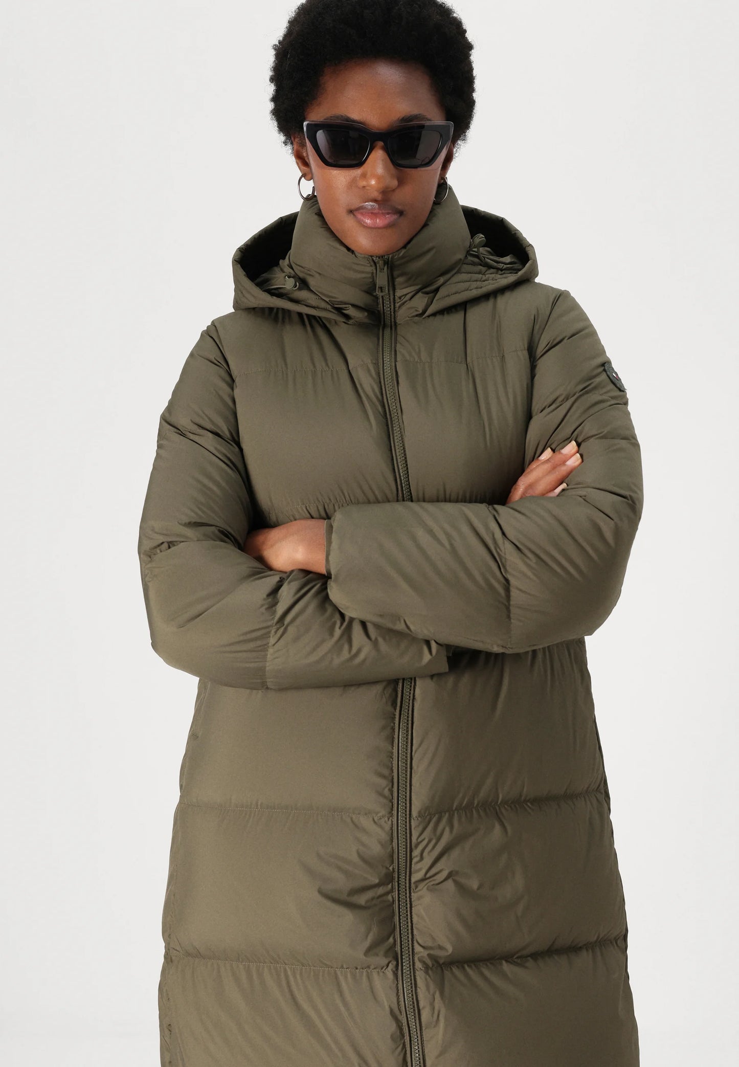 Water Repellent Down Longline Coat army green casual maxi