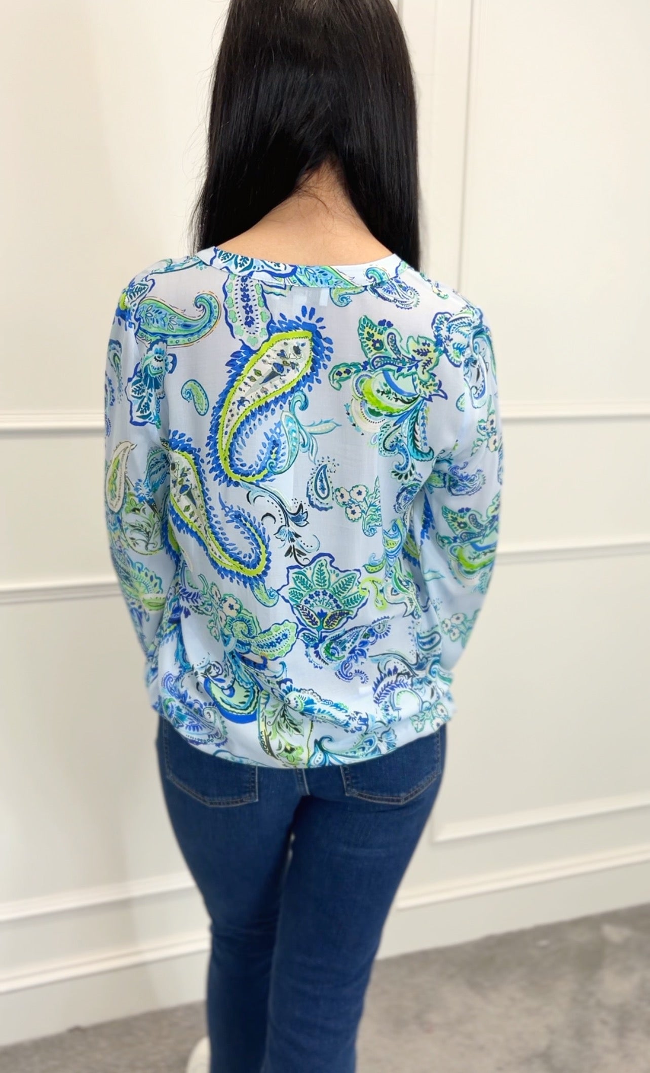 BLUE & LIME PAISLEY COTTON BLOUSE (UK 8 )