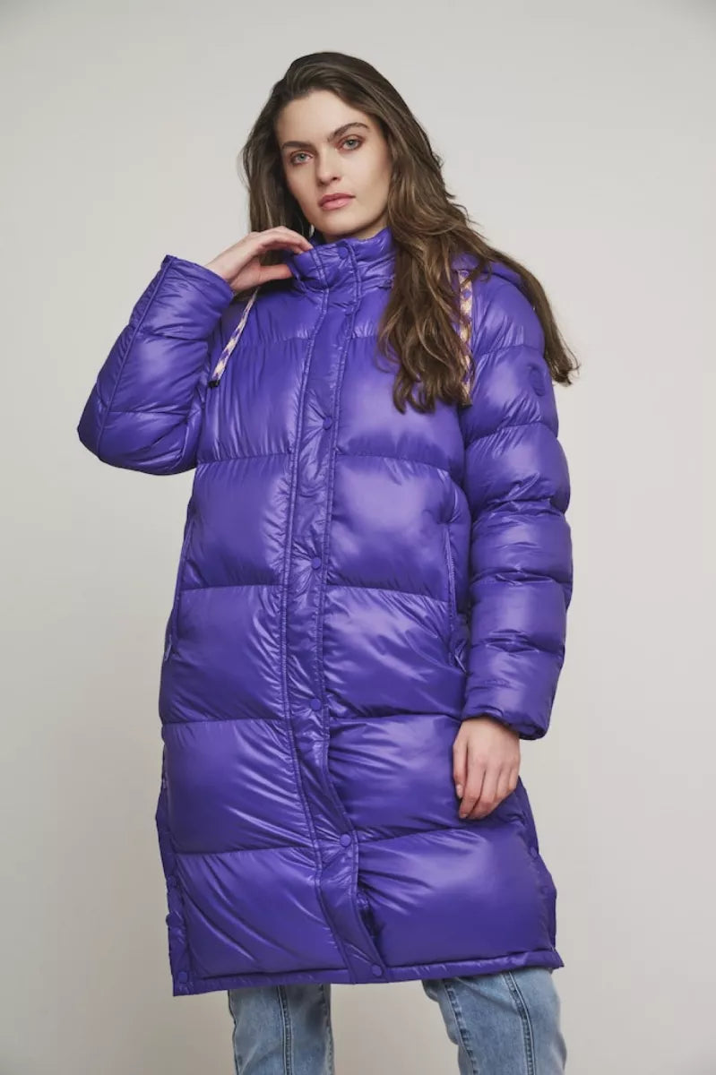 Gael purple puffer coat with detachable hood