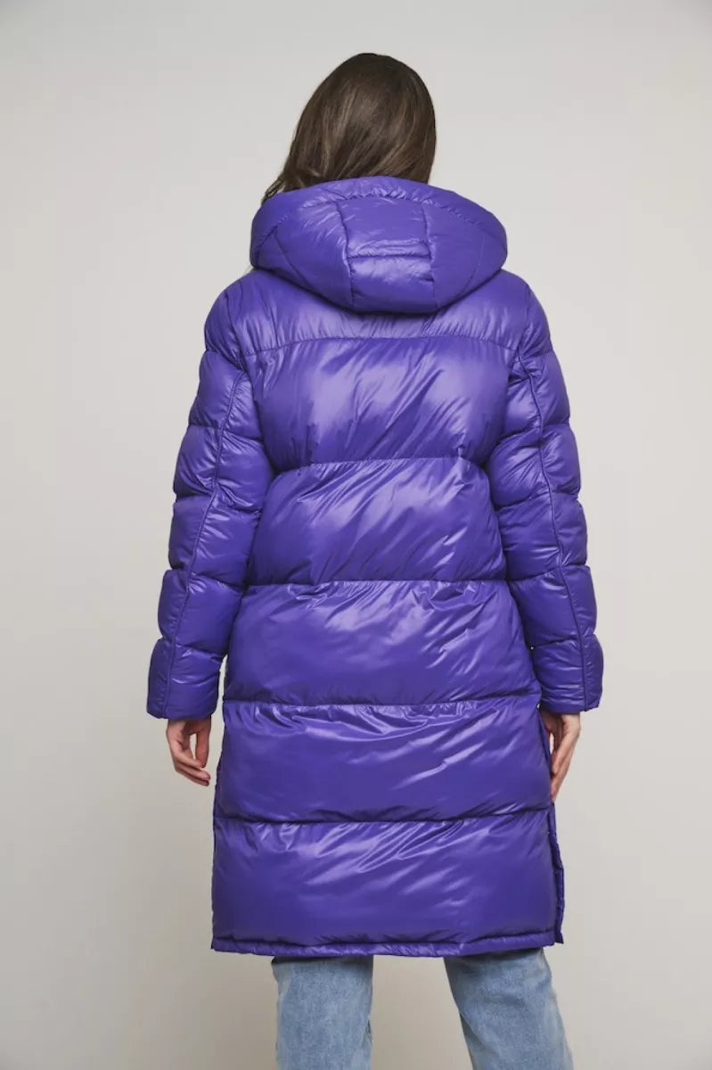 Gael purple puffer coat with detachable hood