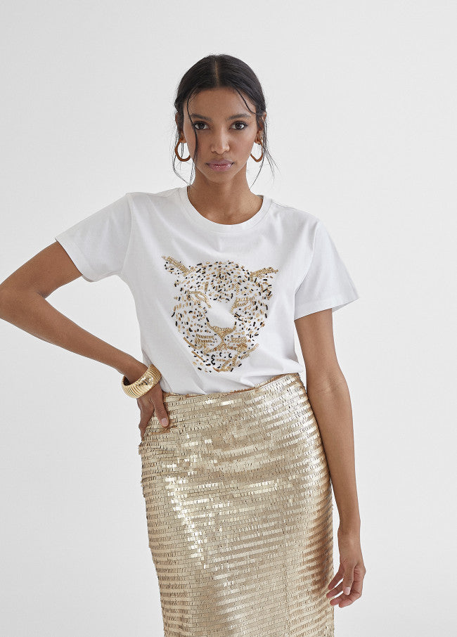 TIGER  GOLD EMBROIDERY T-SHIRT