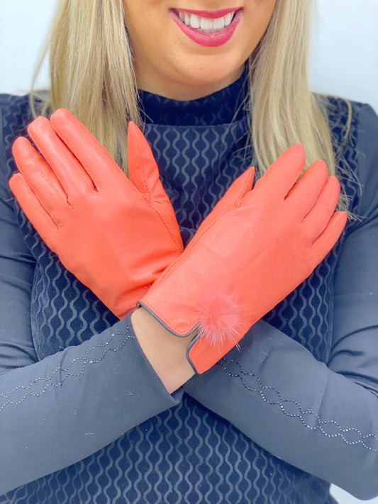Coral- Leather Gloves