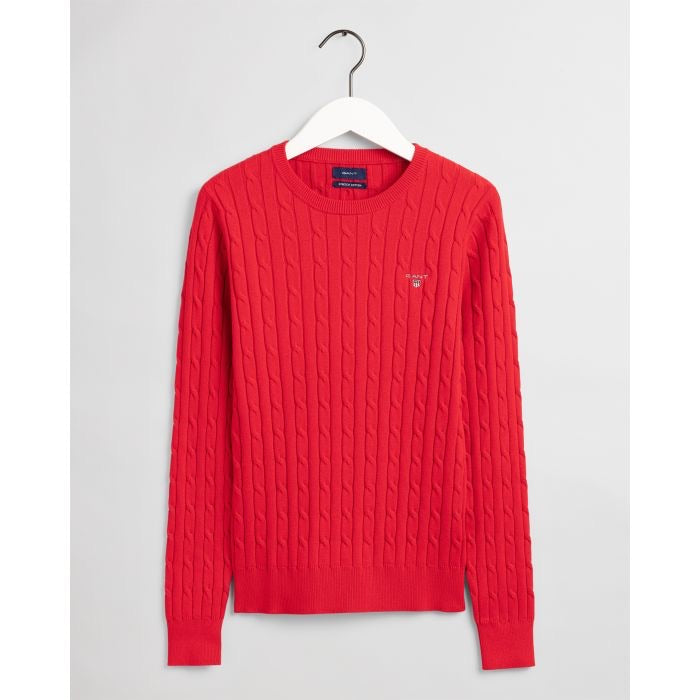 Stretch Cotton Cable Crew Neck Jumper  -red