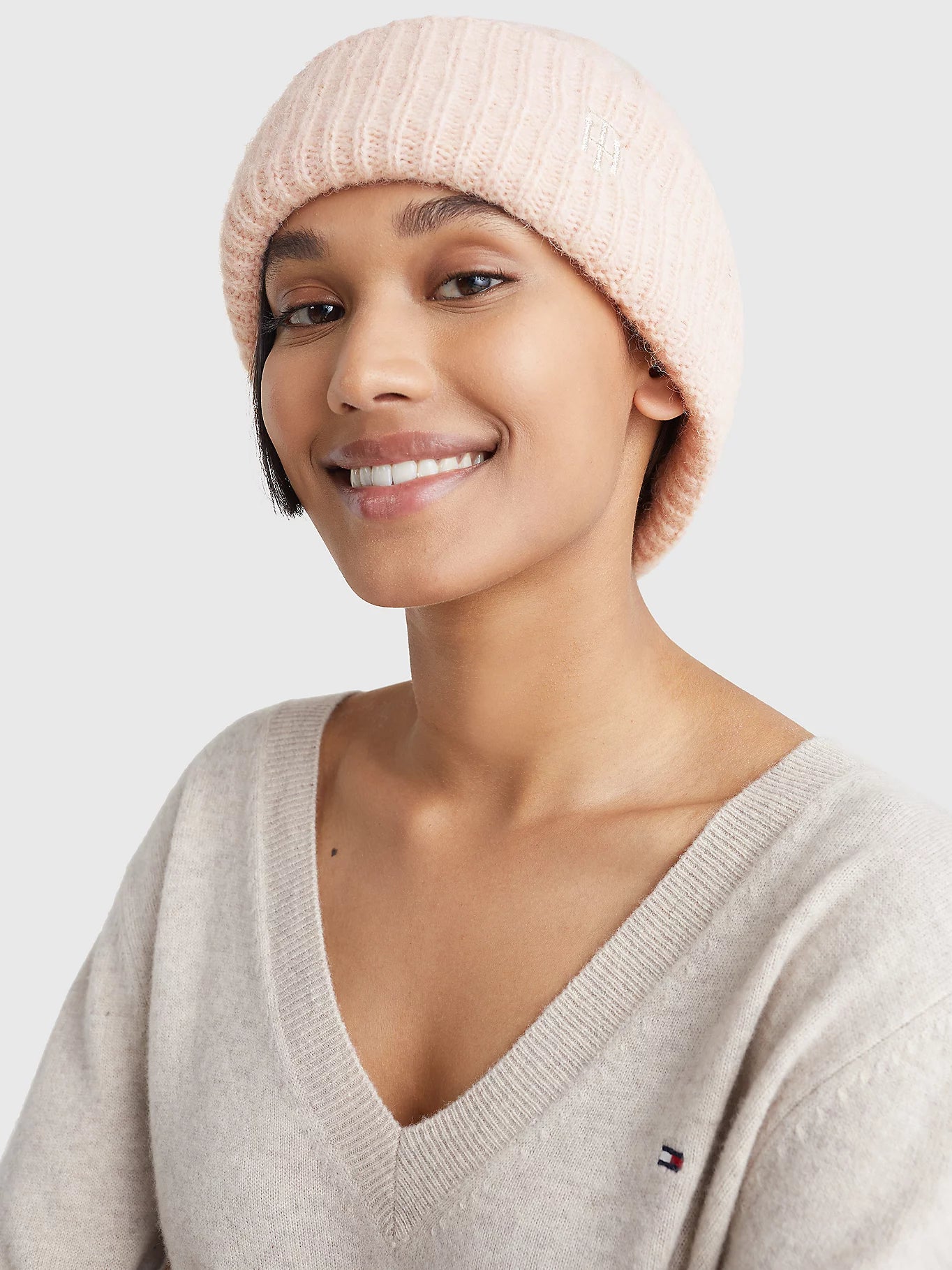 Cable Monogram Beanie-Pink